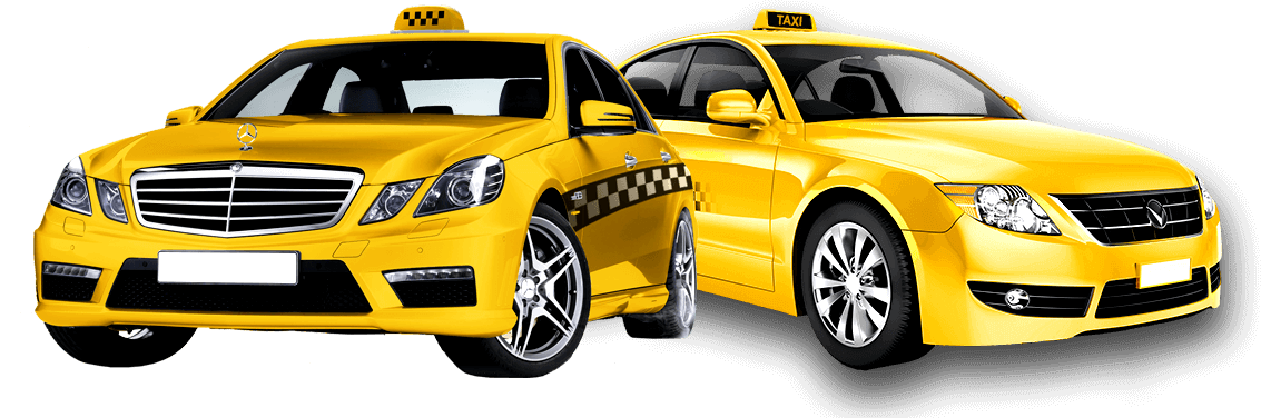 A picture of two of our yellow taxi cabs